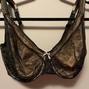 Black and Nude Lace 38 H Cacique Bra